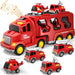 Dubbellaagse Vrachtwagen - Brandweer- of Bouwvoertuigen Speelset voor Jongens en Meisjes, Inclusief Mini Voertuigen en Muziekfunctie, Kleur: Rood, Geel of Blauw-More For Mini
