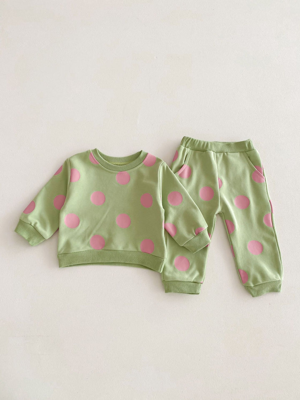 Joggingpak met Stippen - DottyDays Meisjes, Paars/Beige/Groen, Katoen, Maat 0-4 Jaar