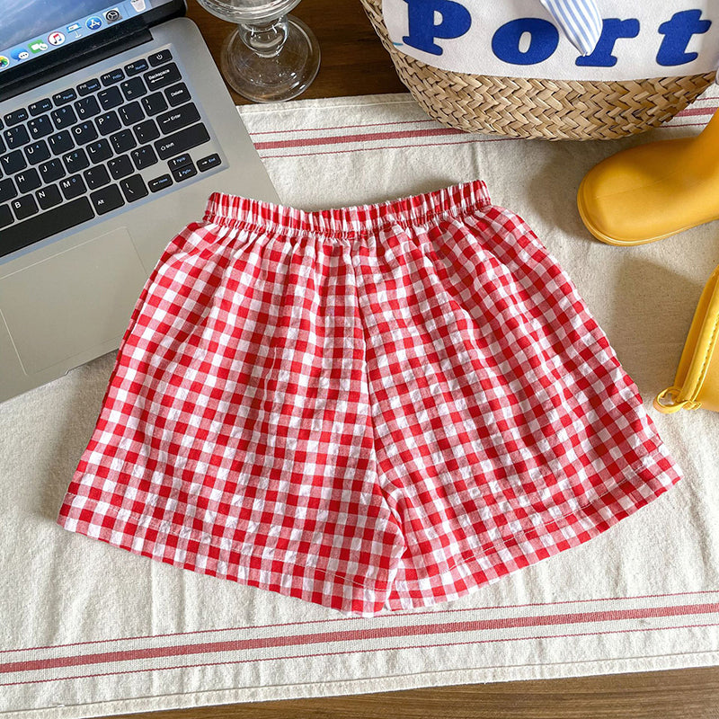 Geblokte Korte Broek - Gigi Peuter Kleuter Kinderen, Groen/Zwart/Geel/Rood/Roze/Blauw, Katoen, Maat 1-7 Jaar