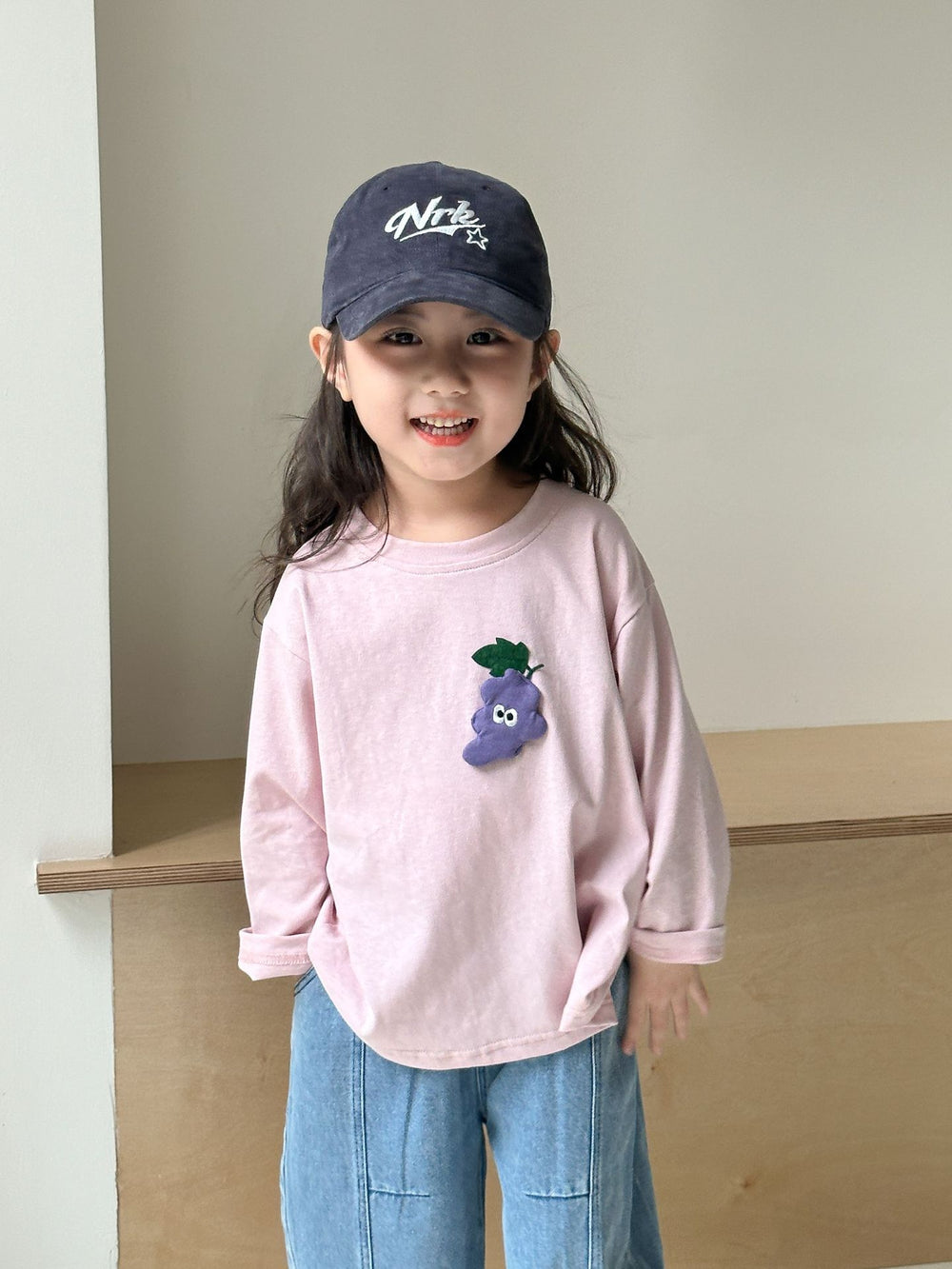 Longsleeve met 3D - Fruity Friends Unisex, Roze/Grijs, Katoen, Maat 0-8 jaar
