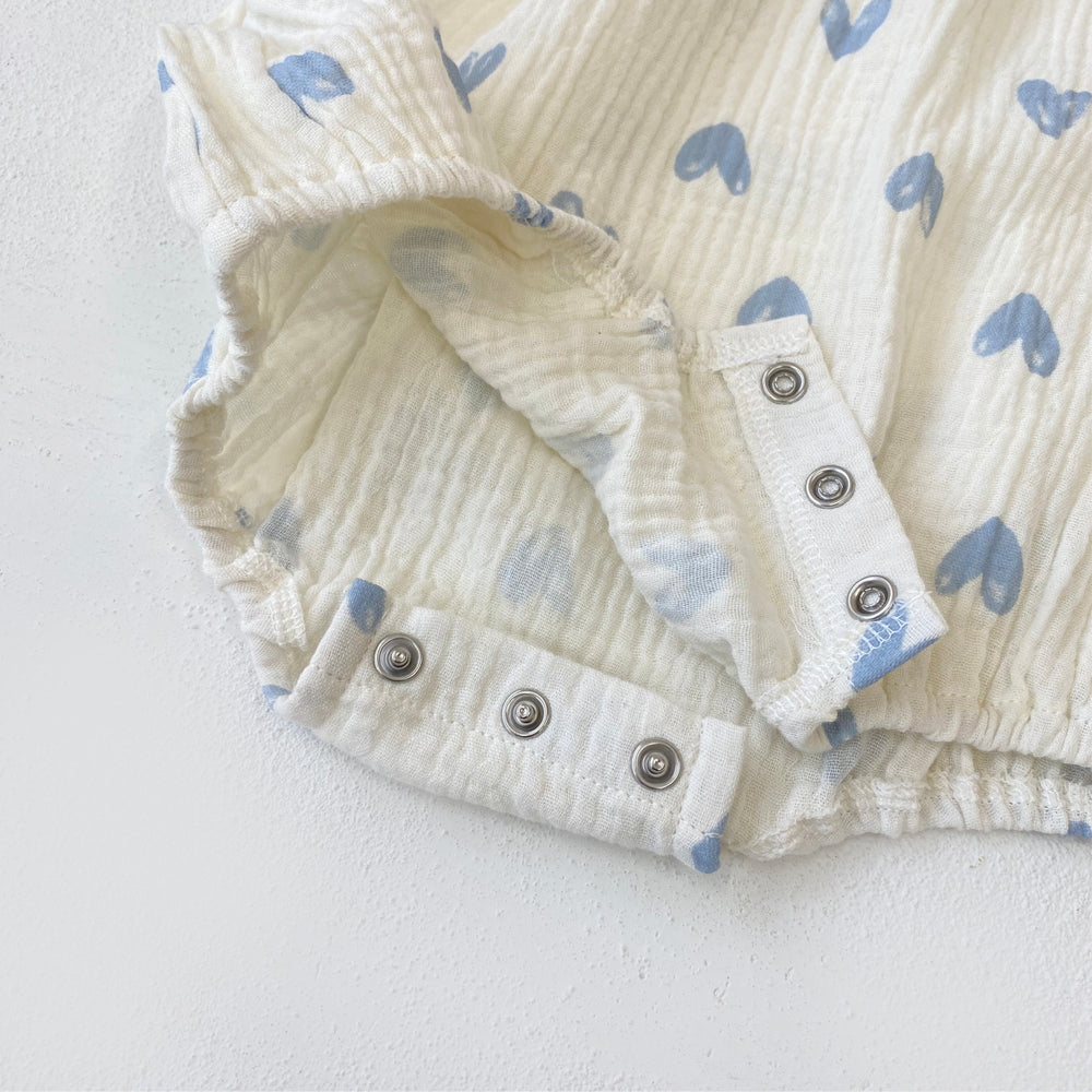 LittleBlue Hearts Baby Romper 0–2 Jaar | 100% Katoen, Lange Mouw, Hartjespatroon | Comfortabele Babykleding