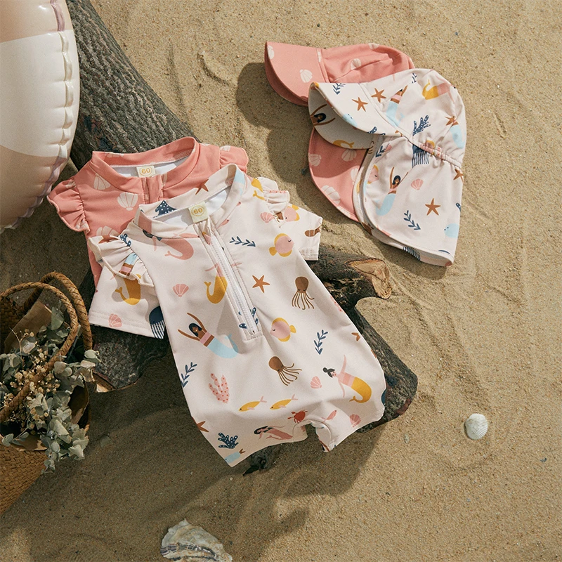 UV Zwempakje met Hoedje voor Baby’s – Polyester Zomeroutfit –  Ritssluiting (0-2 Jaar)