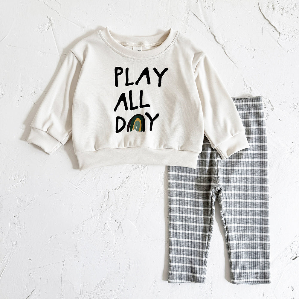 Kledingset Legging en Trui - Play All Day Unisex, Grijs, Katoen, Maat 0-3 Jaar