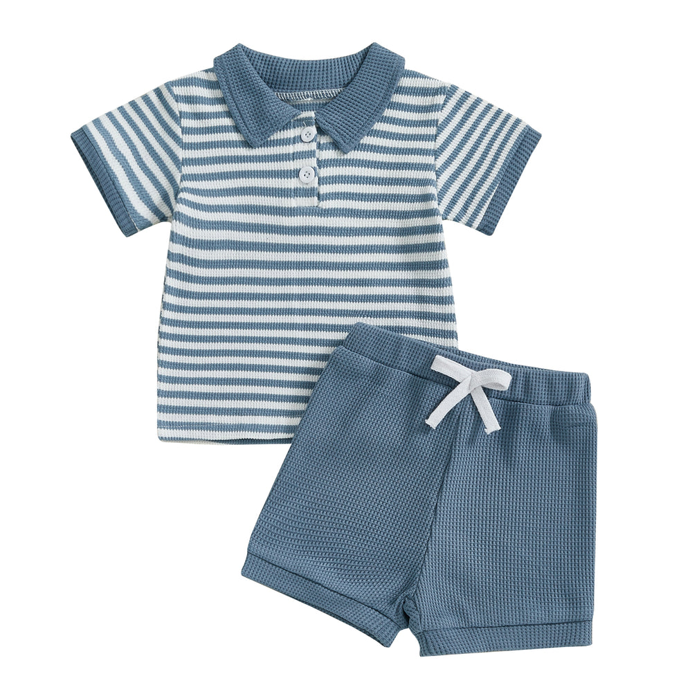 TeddyStripe Zomersetje Baby & Peuter | Polo & Short | Ademend Katoen | 6mnd-4jr | Bruin of Blauw Gestreept