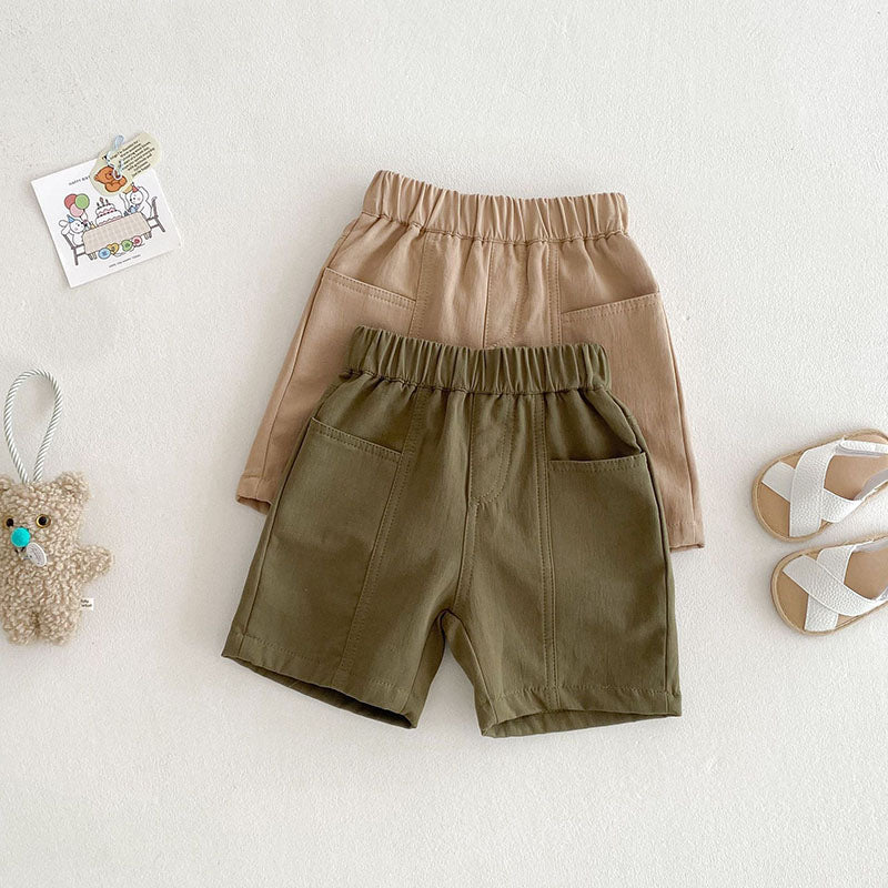 Korte Broek Cargo - Natu Shorts Baby Peuter Kleuter Kinderen, Beige/Groen, Katoen, Maat 0-6 Jaar