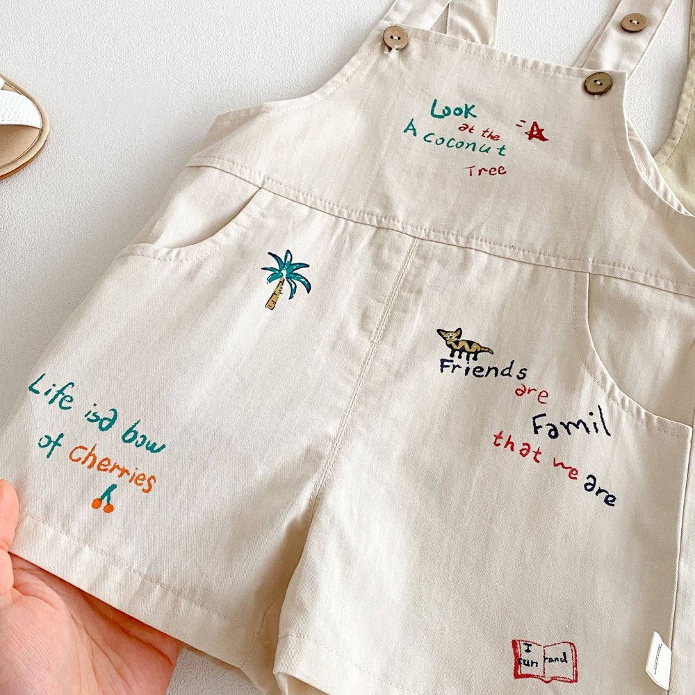 Tuinbroek met Palmbomen - Baby Peuter Kleuter Kinderen Playsuit, Beige/Bruin, Katoen, Maat 0-5 Jaar