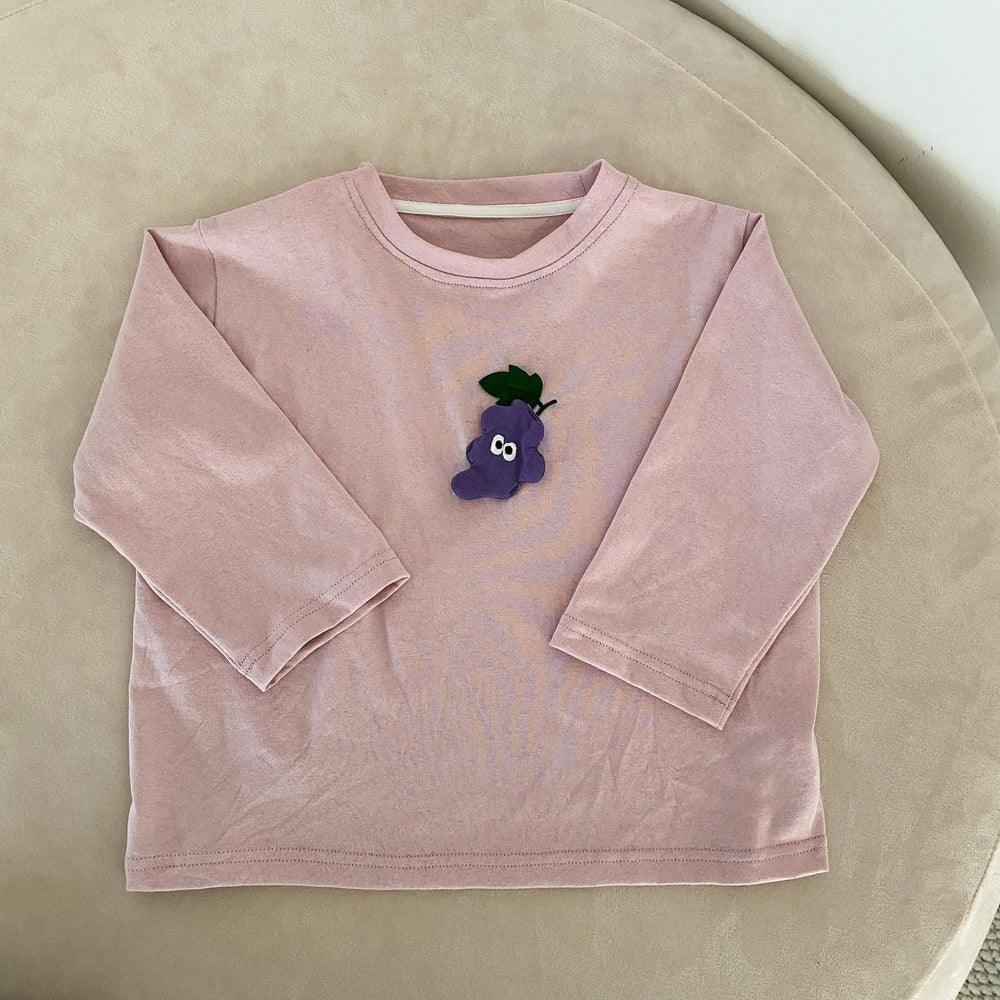 Longsleeve met 3D - Fruity Friends Unisex, Roze/Grijs, Katoen, Maat 0-8 jaar