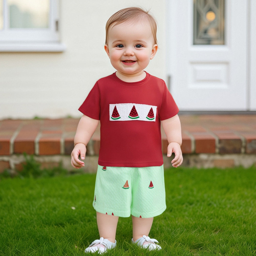Watermeloen Zomerset Baby & Peuter | Unisex T-shirt & Korte Broek | Fruitprint Outfit 6mnd–4jr | Katoen & Polyester