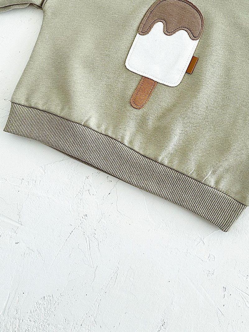 Joggingpak met Ijsprint - ChocoChill Set Meisjes, Groen/Beige/Wit/Bruin, Katoen, 0-4 Jaar