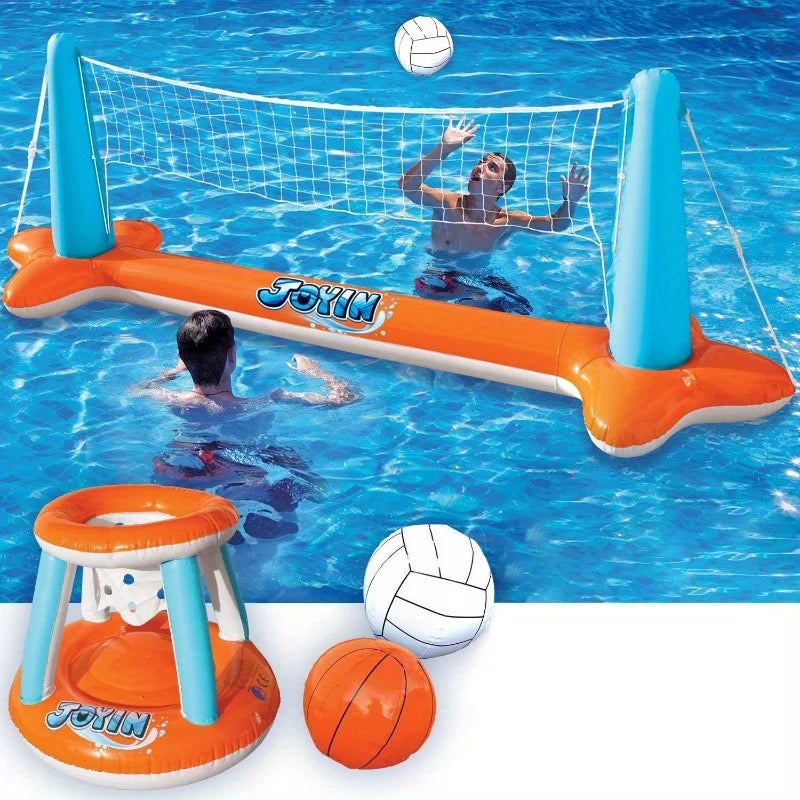 Opblaasbare Zwembad Speelset – Volleybalnet & Basketbalring | Drijvend
