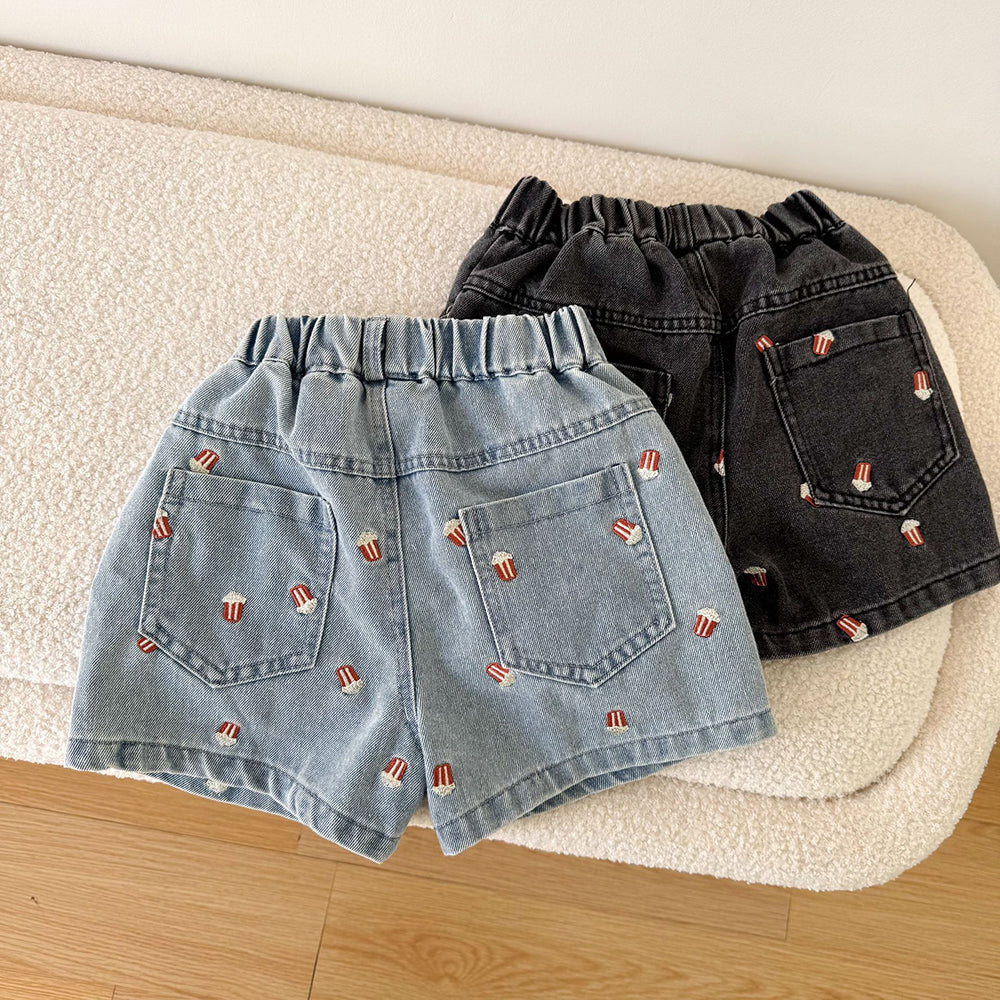 Korte Broek met Popcorn - Baby, Peuter, Kleuter, Kinderen - Blauw/Zwart, Katoen, Maat 0-8 Jaar
