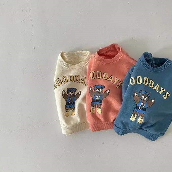 Sweater met Beerprint - GoodDays Unisex, Blauw/Oranje/Wit, Katoen, Maat 0-2 Jaar