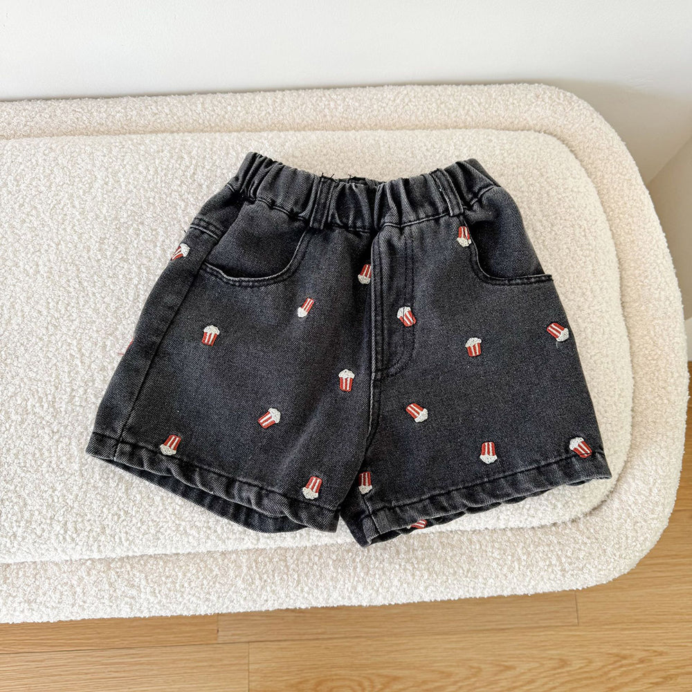 Korte Broek met Popcorn - Baby, Peuter, Kleuter, Kinderen - Blauw/Zwart, Katoen, Maat 0-8 Jaar