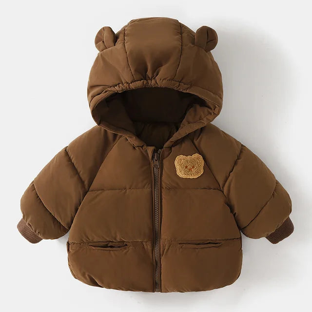 Winterjas met Beer Embleem - Beige/Bruin, Polyester, Maat 0-6 jaar-More For Mini