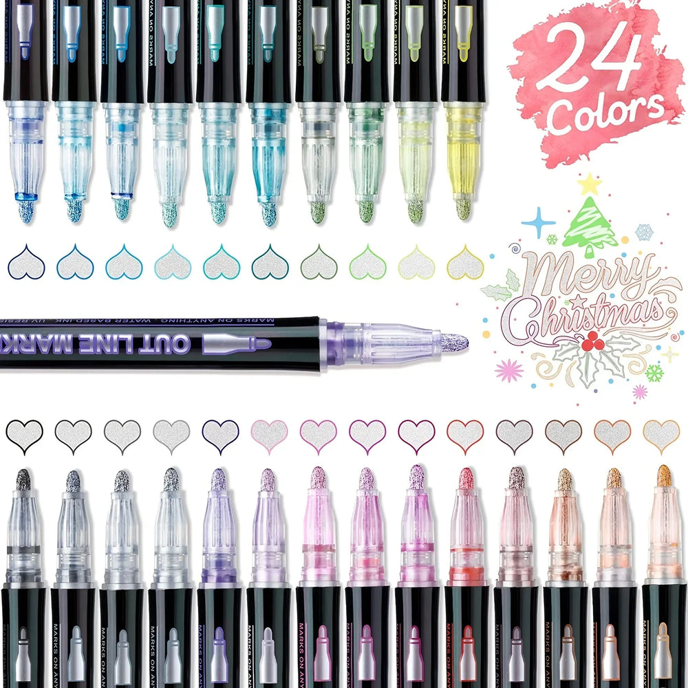 LuxeLine Spark Markers – Metallic Dubbele Lijn Stiften voor Creatieve Kunstwerken
