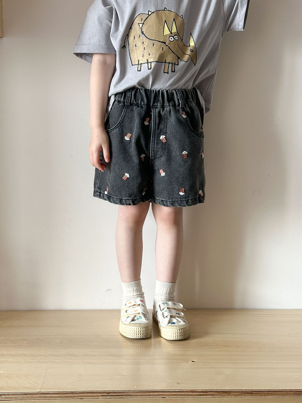 Korte Broek met Popcorn - Baby, Peuter, Kleuter, Kinderen - Blauw/Zwart, Katoen, Maat 0-8 Jaar