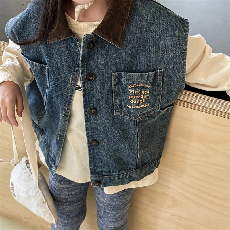 Kinder Spijker Gilet – Denim Bodywarmer Zonder Mouwen – Vintage Look (9m–6jr)