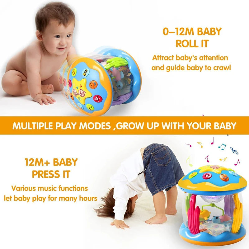 Montessori Tummy Tijd Projector – Oceaan Wereld Projectie, Zintuiglijke Stimulatie, BPA-vrij, Draagbaar, Kalmerende Muziek & Natuurgeluiden-More For Mini