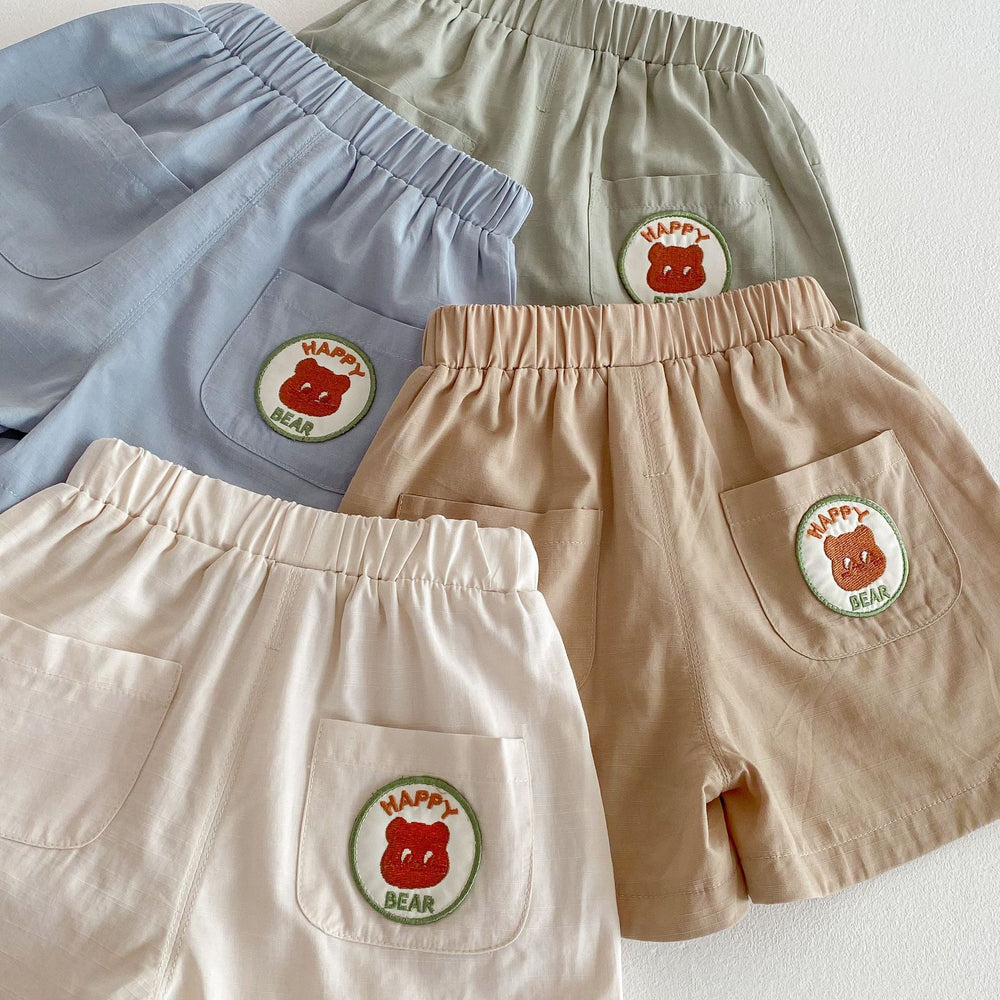 Korte Broek met Beer - Lino Shorts Unisex, Bruin/Groen/Beige/Blauw, Katoen, Maat 0-5 Jaar