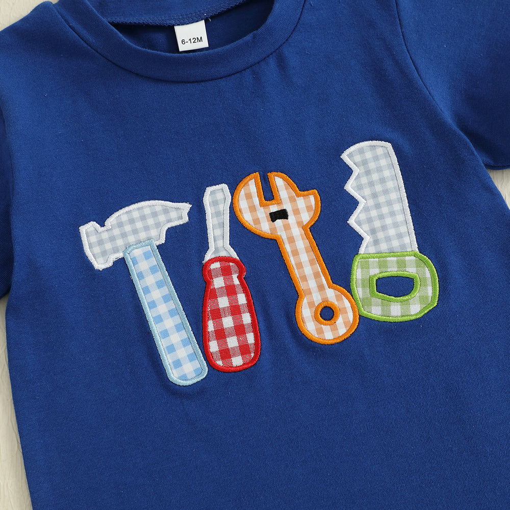 ToolTime Zomerset Jongens | T-shirt met Gereedschap & Ruitjes Short | 6mnd–4jr | Katoen & Polyester | Blauw & Rood