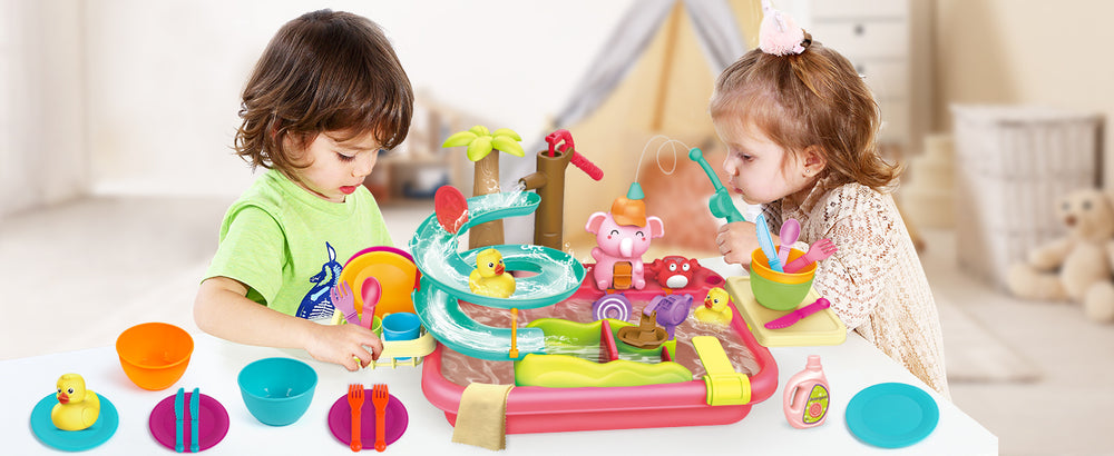 AquaFun PlayPark Waterspeeltafel – Educatief Waterspeelgoed met Fontein, Glijbaan & Dieren | Voor Binnen & Buiten | Leeftijd 2–6 Jaar