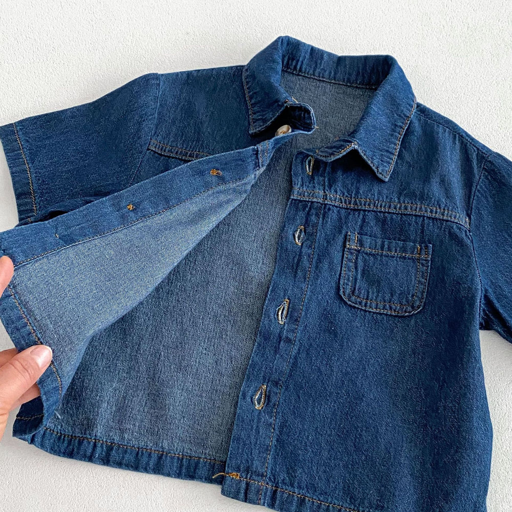 Denim Zomerset T-shirt Short - Baby Peuter Kleuter Kinderen, Blauw, Katoen, Maat 0-6 Jaar