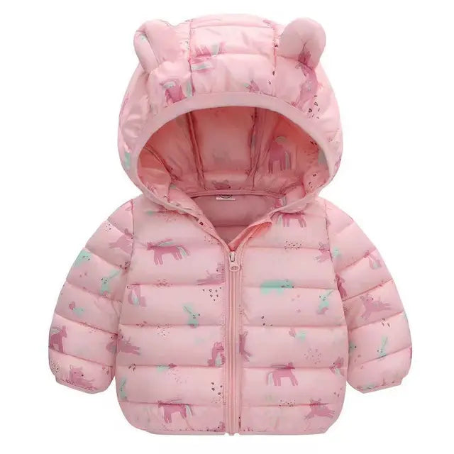 Winterjas met Berenoren en Ribbel - Lusa Meisjes, Bruin/Wit/Roze/Beige, Polyester, Maat 0-8 Jaar-More For Mini