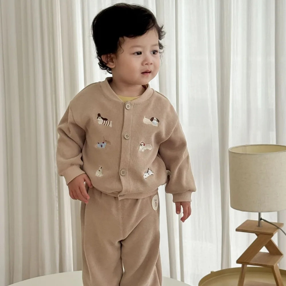 Trendy Baby & Peuter Baseball Jas – Herfst, Honden Borduursels & Comfortabel