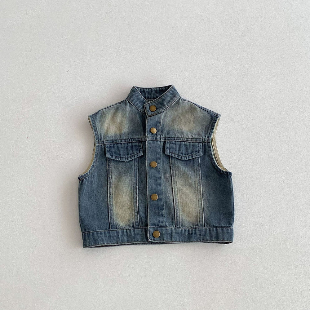 Spijkergilet met Vintage Wassing - Denim Rebel Unisex, Blauw, Katoen, Denim, Maat 0-6 Jaar