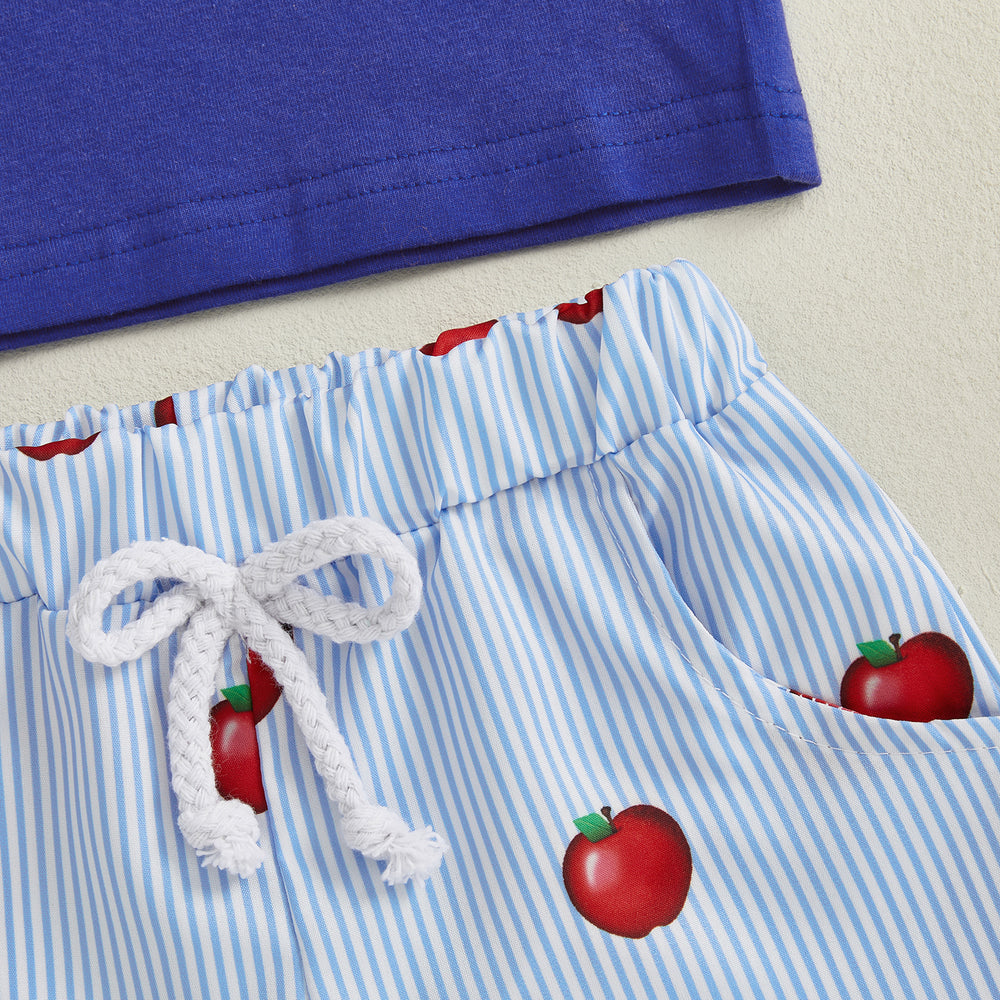 AppleTruck Zomerset Jongens | T-shirt met Appeltruck & Gestreepte Short | Katoen & Polyester | 6mnd–4jr | Blauw & Rood