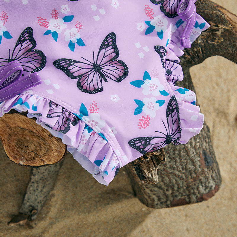 BloomBabe Zwemromper Meisjes | Lange Mouwen | Vlinder of Bloemenprint | Sneldrogend Polyester | 0-3 Jaar