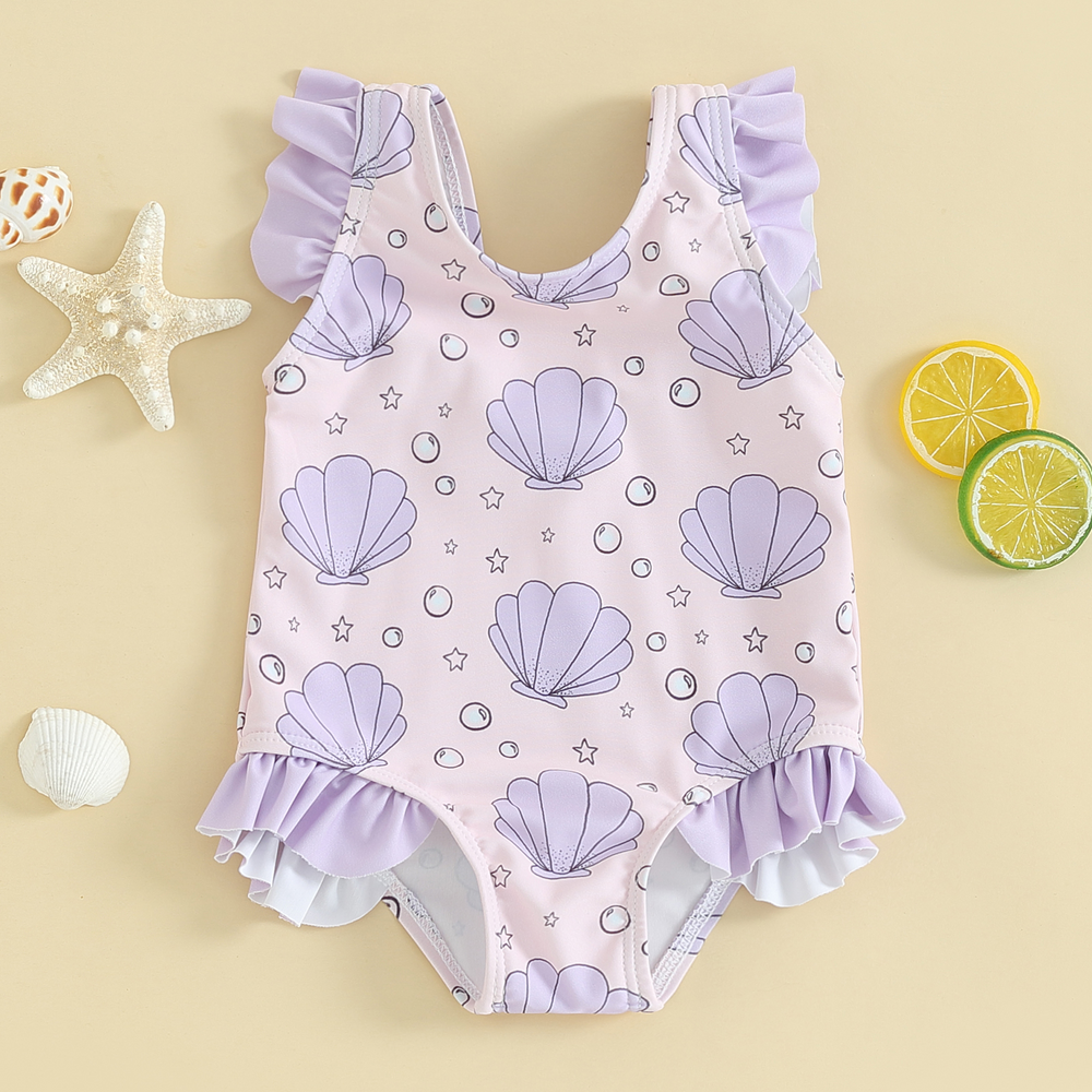 SeashellDreams Badpak Meisjes | Schelpenprint & Ruches | Zacht & Rekbaar | 0-3 Jaar | Zwembad & Strand