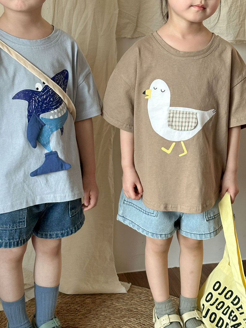 Kinder T-shirt Dierenprint – Haai of Meeuw | Katoen Baby & Peuter (0-8 jaar)