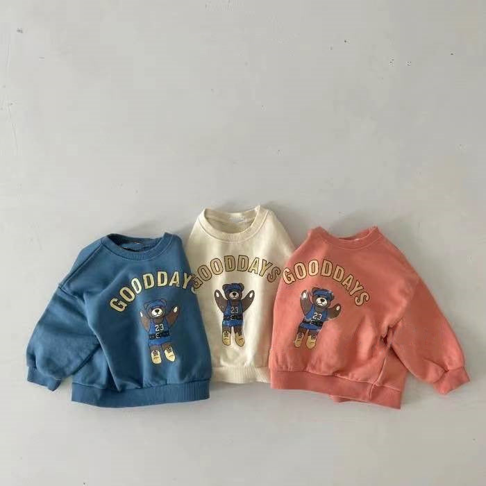 Sweater met Beerprint - GoodDays Unisex, Blauw/Oranje/Wit, Katoen, Maat 0-2 Jaar