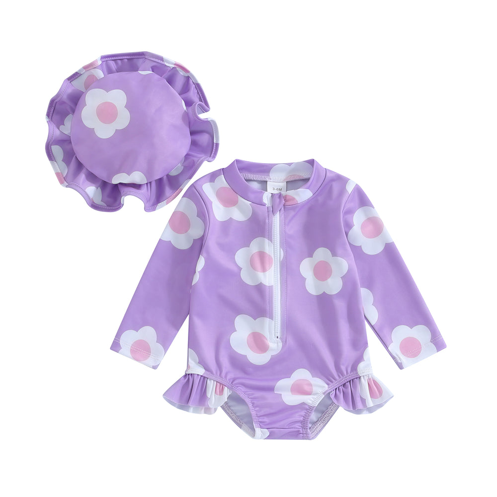 LilaBloom Zwemset Baby Meisje | UV-Bescherming | Zwemromper & Hoed | Bloemenprint | 6-24 Maanden