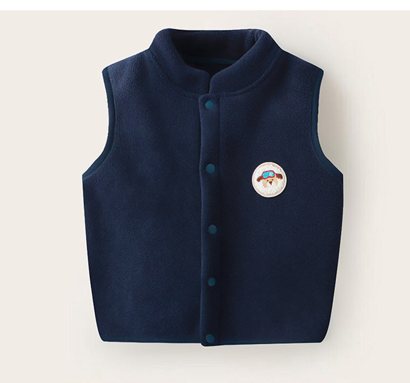 Gilet met Embleem – Woef Unisex, Bruin/Blauw/Roze/Wit, Fleece, Maat 1-5 Jaar-More For Mini