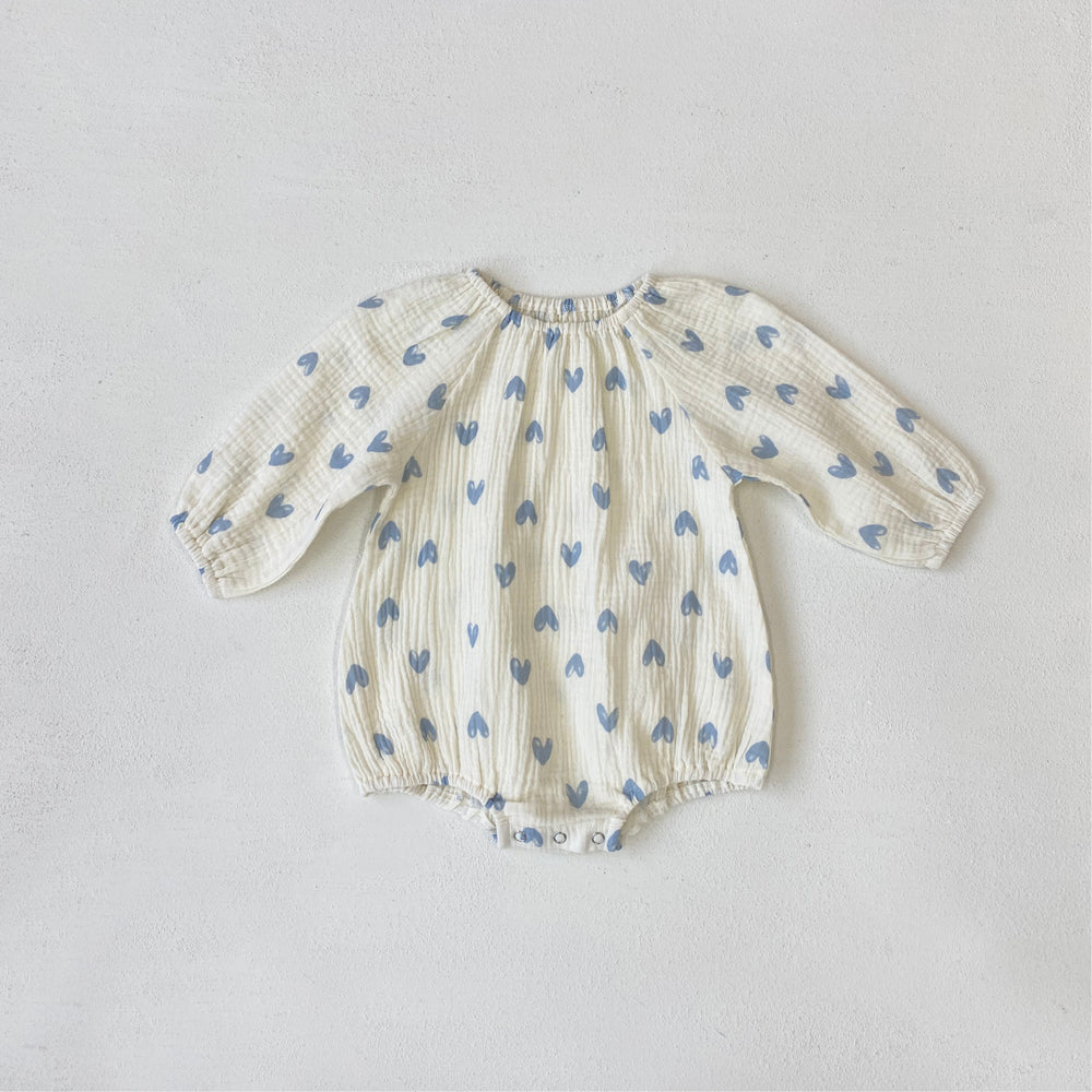 LittleBlue Hearts Baby Romper 0–2 Jaar | 100% Katoen, Lange Mouw, Hartjespatroon | Comfortabele Babykleding