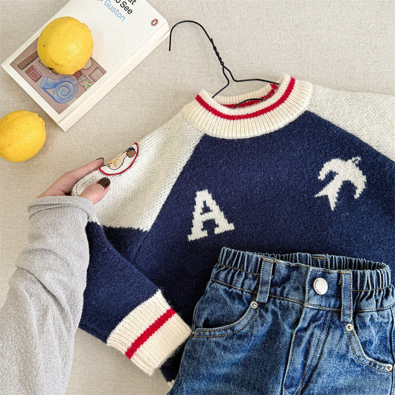 Gebreide Trui - LittleBird Jongens, Blauw/Rood, Katoen, Maat 0-6 Jaar-More For Mini