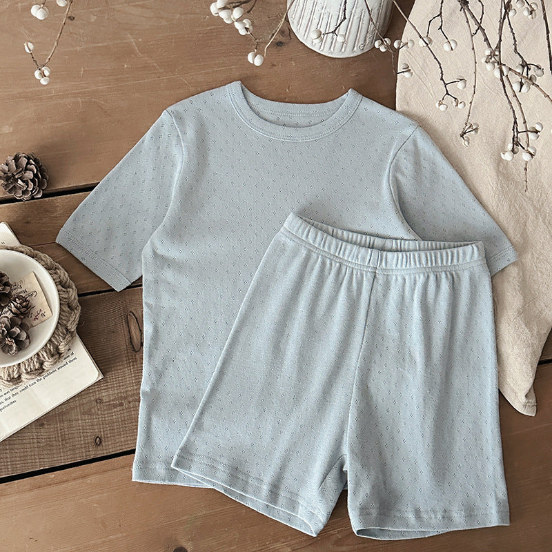 Unisex Ribstof Zomerset Baby & Peuter – T-shirt + Short – Katoen – Little Loom – Geel, Grijs, Blauw, Roze, Groen – Maat 0-4 Jaar