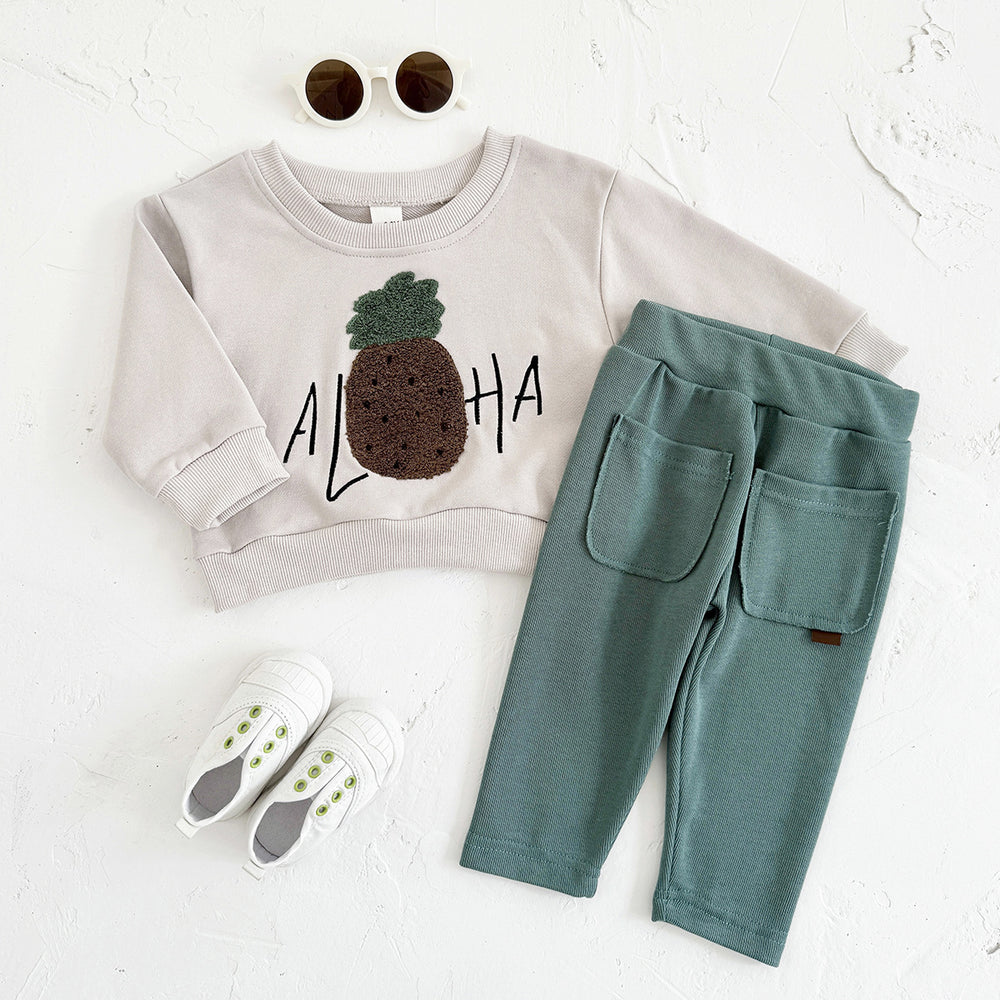 Joggingpak met Ananas - Aloha Adventure Unisex, Beige/Groen, Katoen, Maat 0-3 Jaar