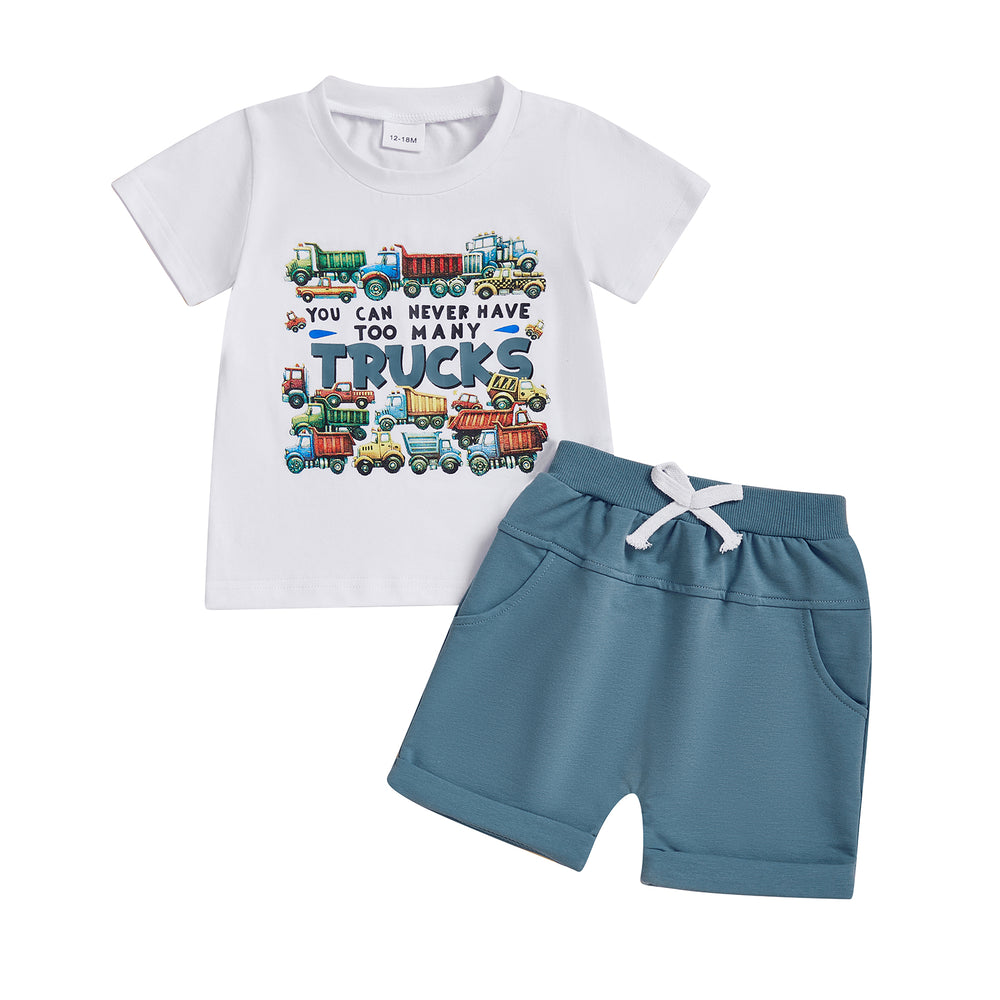 TruckPower Zomerset Jongens | T-shirt met Graafmachines & Short | Katoen & Spandex | 12mnd–5jr | Stoere Bouwvoertuig Outfit