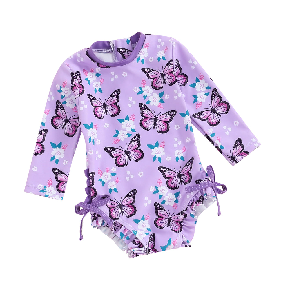 BloomBabe Zwemromper Meisjes | Lange Mouwen | Vlinder of Bloemenprint | Sneldrogend Polyester | 0-3 Jaar