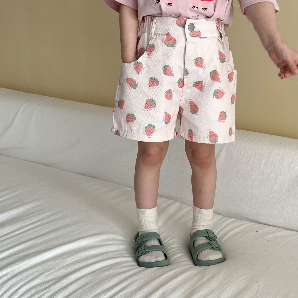 Korte broek meisje aardbeien print | Roze kinder short