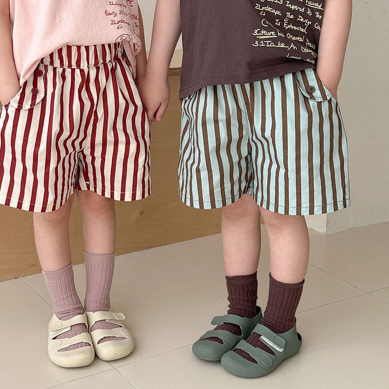 Zomer Kleding Set Gestreepte Korte Broek + T-shirt - Tula Unisex, Roze/Bruin, Katoen, Maat 0-8 Jaar