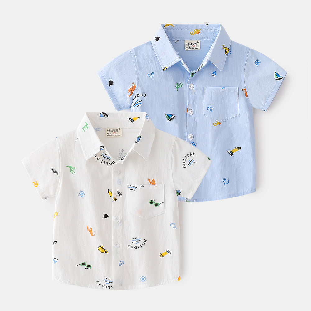 Holiday Button-Up Kinderoverhemd – Zomers Katoenen Shirt met Speelse Prints | Maat 2–6 jaar