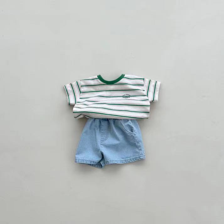 Mini Energy Baby T-shirt – Gestreept Katoen Shirt met Tekstprint | Uniseks | Maat 0–3 Jaar