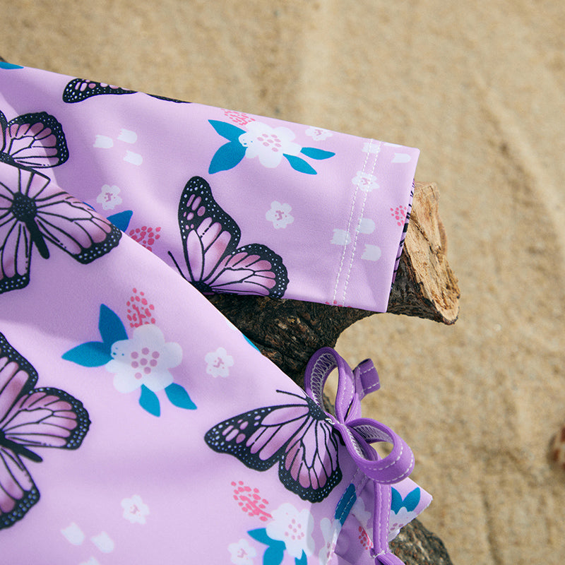 BloomBabe Zwemromper Meisjes | Lange Mouwen | Vlinder of Bloemenprint | Sneldrogend Polyester | 0-3 Jaar