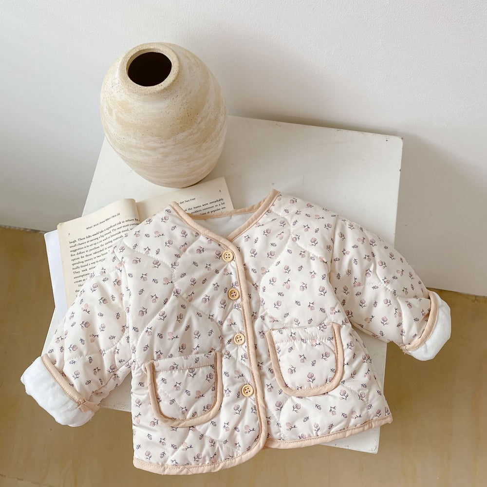 Gewatteerde Jas - LieveLot Meisjes, Bloemenprint, Beige, Katoen, Maat 0-3 Jaar