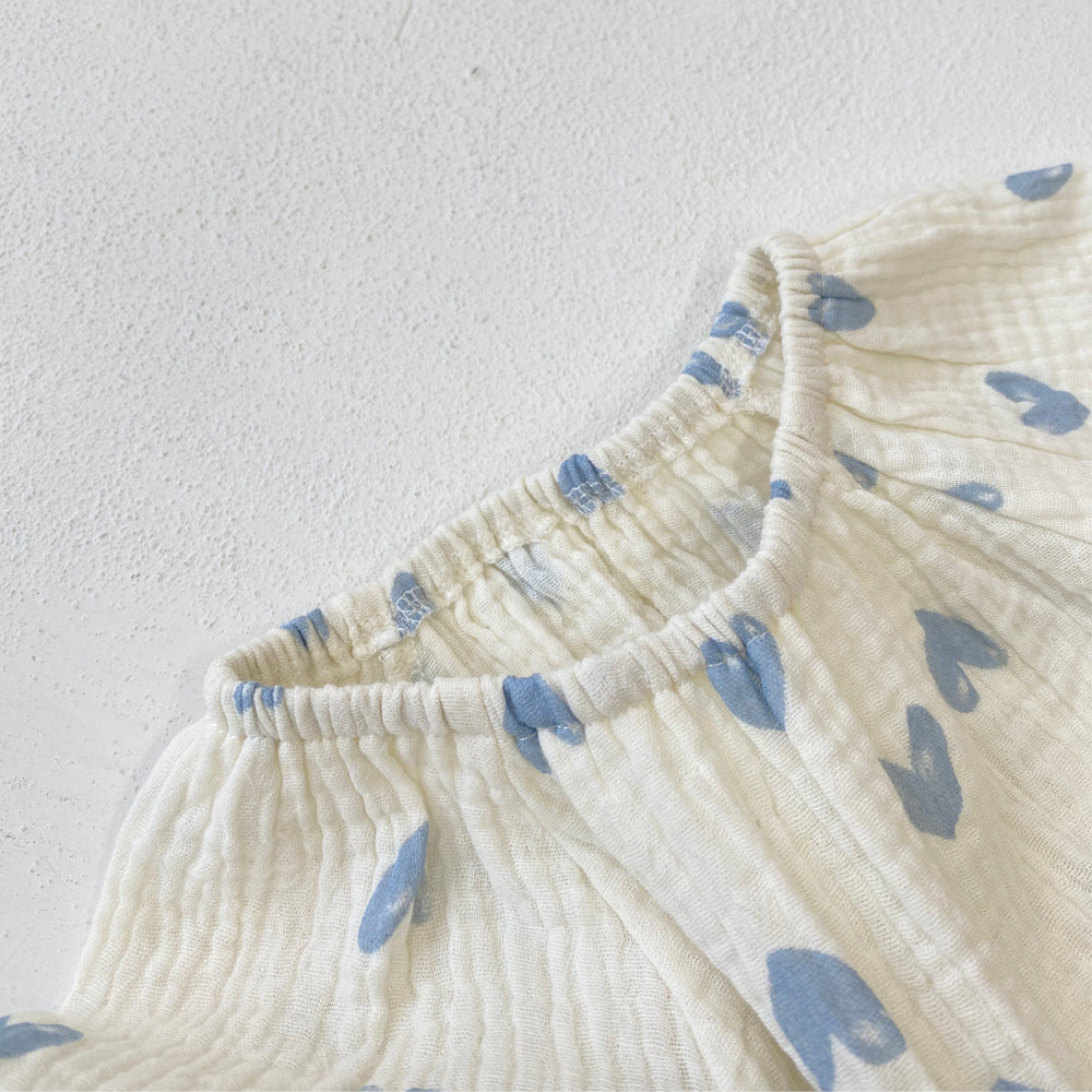 LittleBlue Hearts Baby Romper 0–2 Jaar | 100% Katoen, Lange Mouw, Hartjespatroon | Comfortabele Babykleding