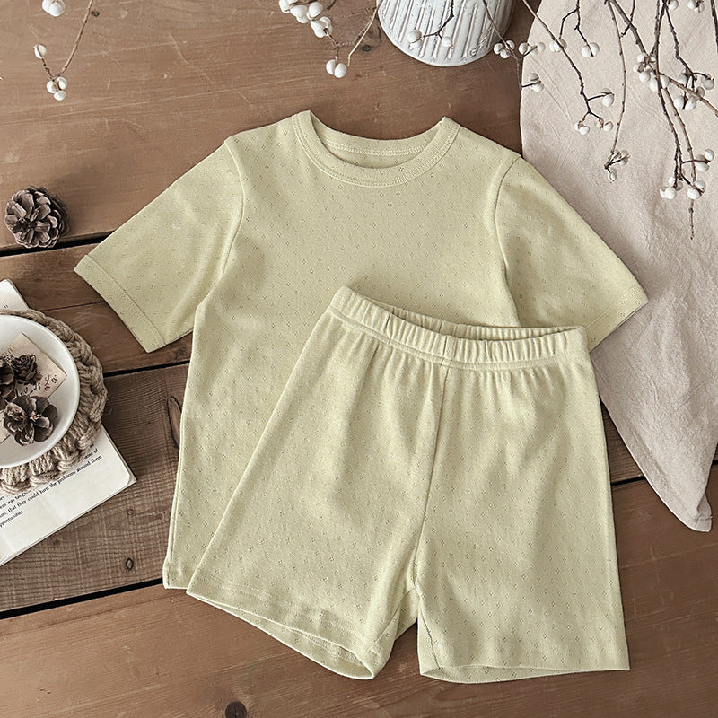 Unisex Ribstof Zomerset Baby & Peuter – T-shirt + Short – Katoen – Little Loom – Geel, Grijs, Blauw, Roze, Groen – Maat 0-4 Jaar